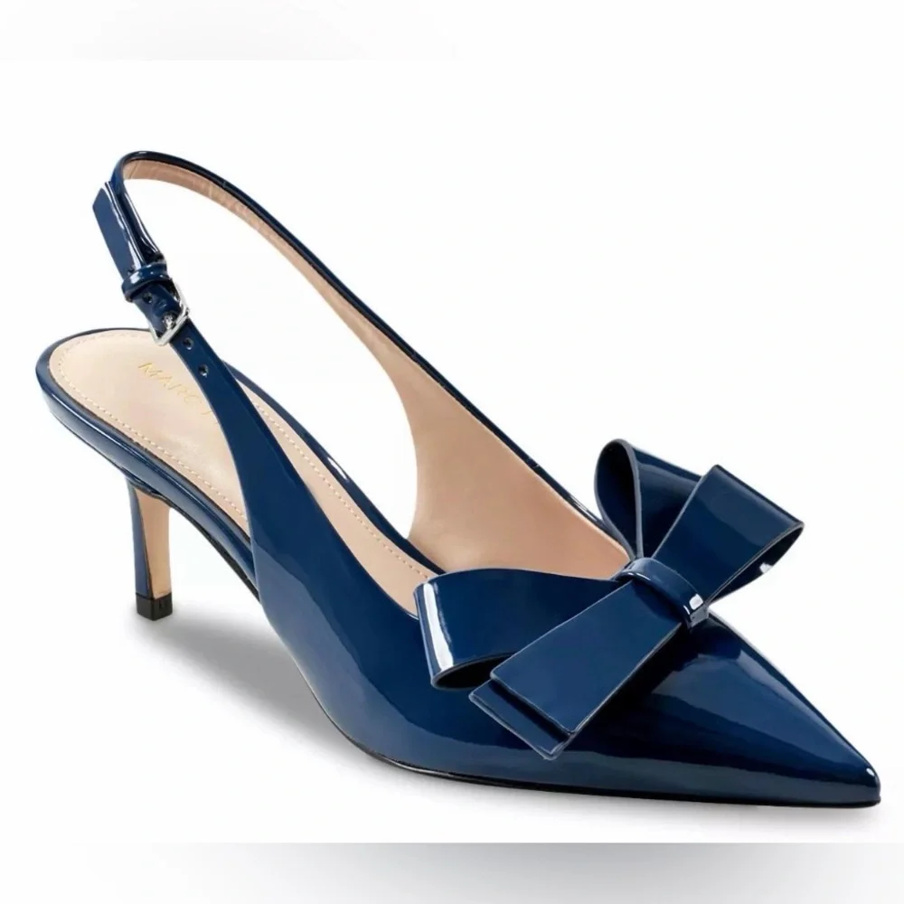 NWT Marc Fisher Allon Blue Patent Bow Slingback Pumps Heels, Size 7.5